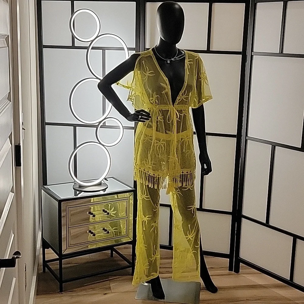 MIKEN Swim | 2-piece | Mesh Swimsuit Coverup | Sz. S | Mustard | NWOT + Swim top - Picture 7 of 17